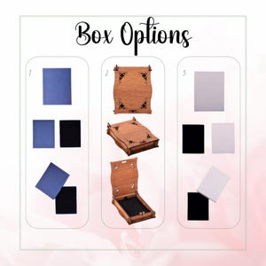 Puede incluir: Tres opciones de caja diferentes para joyas u otros art&iacute;culos peque&ntilde;os. La opci&oacute;n 1 tiene un interior de terciopelo azul. La opci&oacute;n 2 tiene una caja de madera con un dise&ntilde;o tallado y un interior de terciopelo negro. La opci&oacute;n 3 tiene un interior de terciopelo blanco.