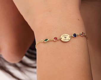 Personalized Birthstone Bracelet: Sterling Silver Initial Charm, Custom Jewelry Gift
