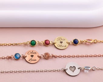 Personalized Birthstone Bracelet: Custom Initial Charm, Sterling Silver