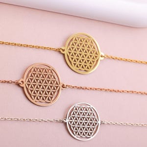 Silver Flower of Life Bracelet Dainty Yoga Bracelet Sacred Geometry Bracelet Gold Spiritual Geometric Jewelry Mandala Personalized Gift Her