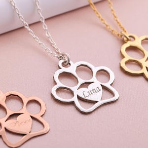 Personalized Heart Paw Necklace, Paw Name Necklace, Pet Memorial Jewelry, Dog Mom Gift, Personalized Pet Lover Gift, Gift For Dog Mom