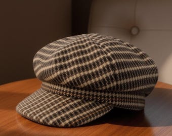 Gorra de vendedor de periódicos con pata de gallo / Gorra estilo tweed británico estilo panadero / Gorra plana vintage de mezcla de lana / Estilo clásico Peaky Blinder / Gorra elegante para otoño e invierno
