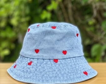 Red Heart Denim Embroidered Cotton Baseball Hat - Etsy Ireland display picture 3
