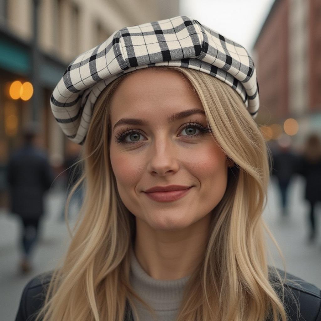 Classic Checkered Beret | Women display picture 3