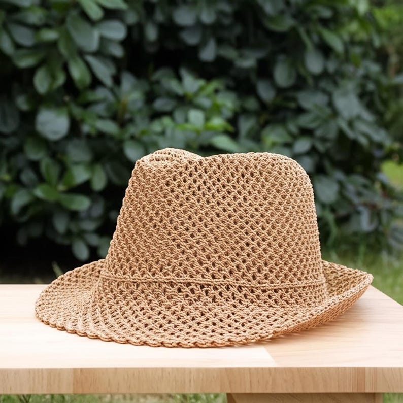 Cute Summer Straw Breathable Hat | Breathable Mesh Beach Hat | Lightweight Vacation Travel Sun Fedora Hat | Open Weave Beach Summer Hat image 3