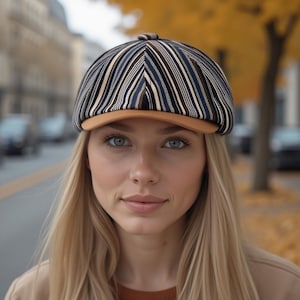 Gorra plana de verano a rayas para mujer / Gorra retro de vendedor de periódicos / Gorra de panadero / Gorra transpirable de algodón / Gorra vintage para mujer / Regalo para ella