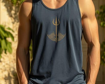 Marine Herren Tank Top mit Gold Trident Design, ärmelloses Sommer Shirt, Grafik Muskel Tank, Geschenk für ihn, Poseidon Mythologie