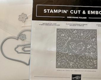SALE - Retired Stampin’ Up! Bundle - Bouquet of Love Dies and Embossing Folder. Brand New Never Used! Hearts, Flowers