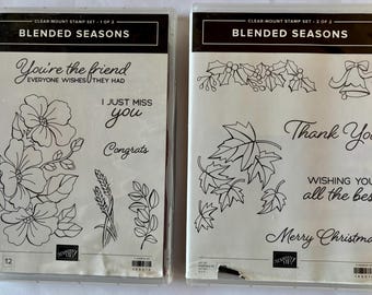 Mega Bundle, 2 Sets of Stamps and Dies. Retired Stampin' Up! Blended Seasons, Gently Used - All Occasion Set. Bonus - Free Ink Pad & Markers