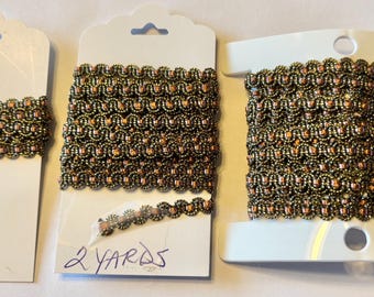 BOGO! Order One, Two or Three Yards and Receive Bonus! Pretty Bronze and Pink Pipping. Ribbon, Fiber. Narrow 1/4”.