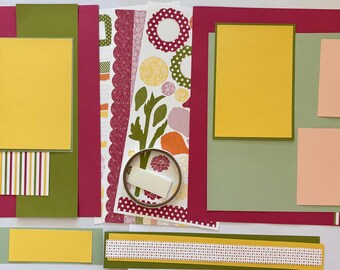 DIY Scrapbook Layout. 12 x 12 with Floral Die Cut Sticker Sheets. Paper Crafting Kit. All Inclusive. BONUS!