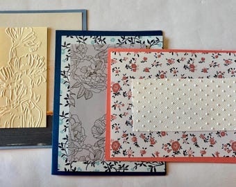 MEGA! Combo DIY Kit for 4 or 6, Rosy & Indigo. Sample. Asst. Sizes of Pattern Papers. Hand Stamped Die Cuts, Labels. Bonus: Washi Tape