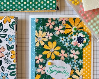 Floral DIY Card Kit for 4, 6 with Sample. SU! Regency Park Pattern Papers, Cut in Narrow layers. Flowers, Die Cuts, Handmade Labels, Bling