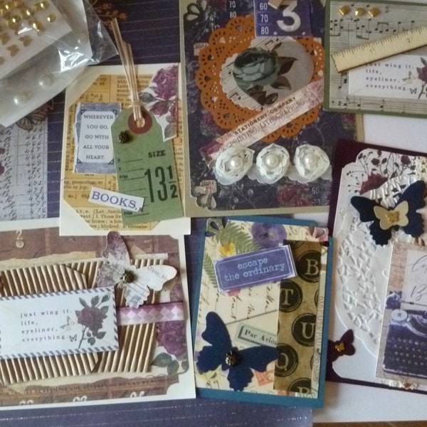 MEGA, DIY Card Kit for 2 or 4. Big and Small. Sample, Prima Papers, Mixed Media, Postcard, ATC, 3 x 4, 4 1/4 x 5 1/2". Die Cuts, Journaling
