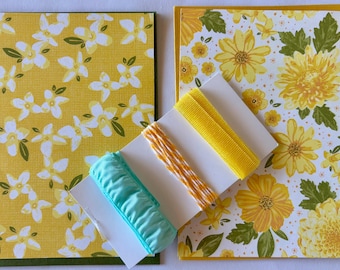 SU! Card Kit for 4 or 6. Floral Delight, 2 Sizes of Pattern Papers. Yellow Flowers