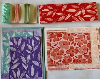 DIY Card Kit for 4, 6 or 8. Subtles Colors of Pattern Papers cut in 3 sizes. Asst. Gold Foil Ephemera and “Puffy” Stickers by Stampin’ Up!