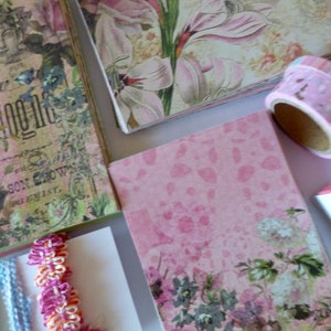 MEGA DIY Card Kit for 4, 6 or 8. 3 Sizes, Soft Combo Pattern Papers with FREE Washi Tape, Postage Stamps. Flowers & Leaves. image 4