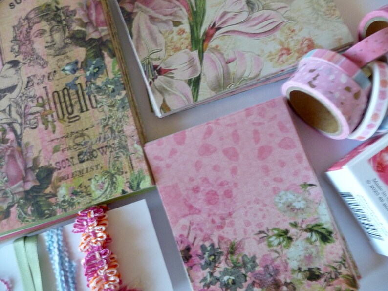 MEGA DIY Card Kit for 4, 6 or 8. 3 Sizes, Soft Combo Pattern Papers with FREE Washi Tape, Postage Stamps. Flowers & Leaves. image 4