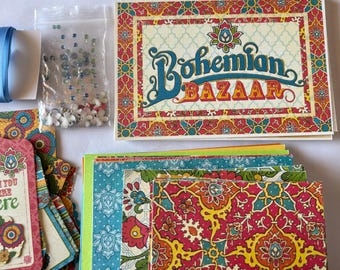 SALE - Graphic 45 Bohemian Bazaar, DIY Card Kit for 4, 6 or 8, 3 Sizes of Pattern Papers, Wild, Colorful Patterns!