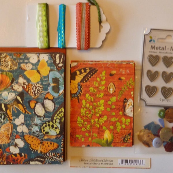 Graphic 45. Nature’s  Sketchbook, DIY Card Kit for 4, 6 & 8. Pattern Papers in 2 sizes. Hearts, bling. Card Stock, Journal Cards, Fibers.