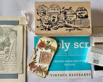 DIY Kit - 1 A2 Card + 2 Tags. SU! Simply Scrappin’ - Vintage Keepsakes. Hand Stamped Images, Die Cut Stickers, Samples. 2 Freebies!