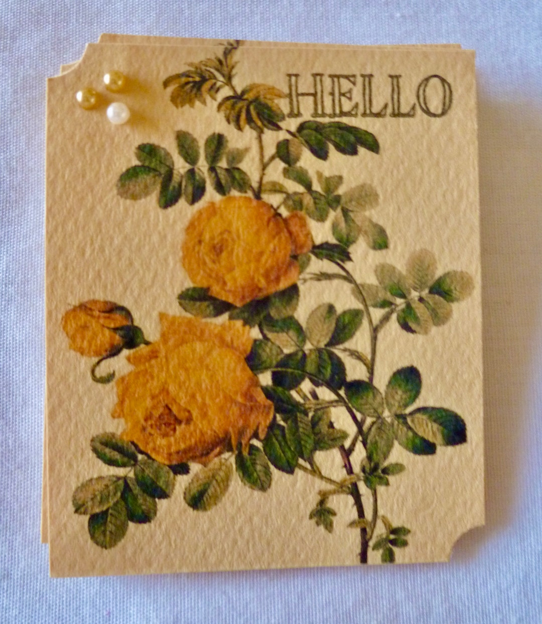 8 Handmade Yellow Rose Tags, 2 1/2 X 2 3/4