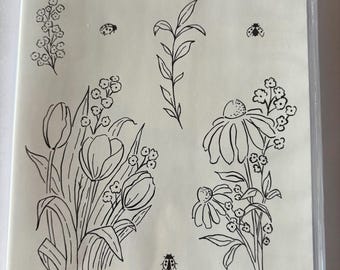 Mixed Florals Retired Stampin' Up! Photopolymer, Cling Stamp Set. Gently Used, All Occasion. Bees, Flowers, Coloring - Bonus - 3 Markers!