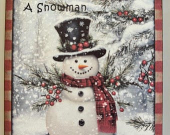 4 or 8 Adorable Handmade Holiday Snowman Tags. Vintage Scene, Winter, Country. Approx. 2.75 x 3.75”. Gift Tags. “In the Meadow we can…”