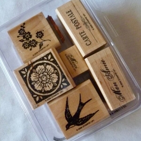 BOGO Stamp & Free Card Stock! All Occasion Retired Stampin' Up! Carte Postale French Set, Gently Used, Mixed Lot