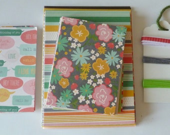 SALE - Retro DIY Card Kit for 4 or 6 with pattern papers by From Me to You in 2 sizes with scraps. Retro images,stripes, flowers.