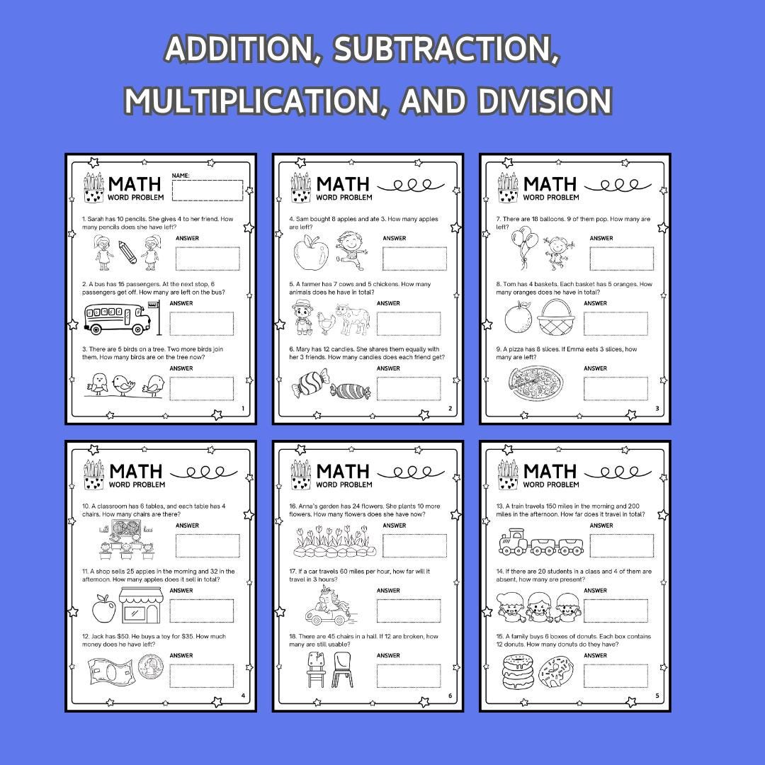 3rd-4th Grade Math Worksheet-word Problems PDF Printable Involves ...