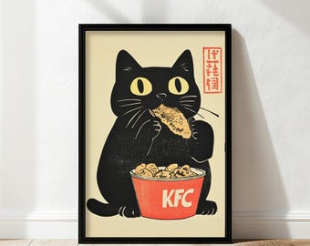 Vintage Cat Poster, Funny Cat Wall Art, Kitchen Decor, Black Cat