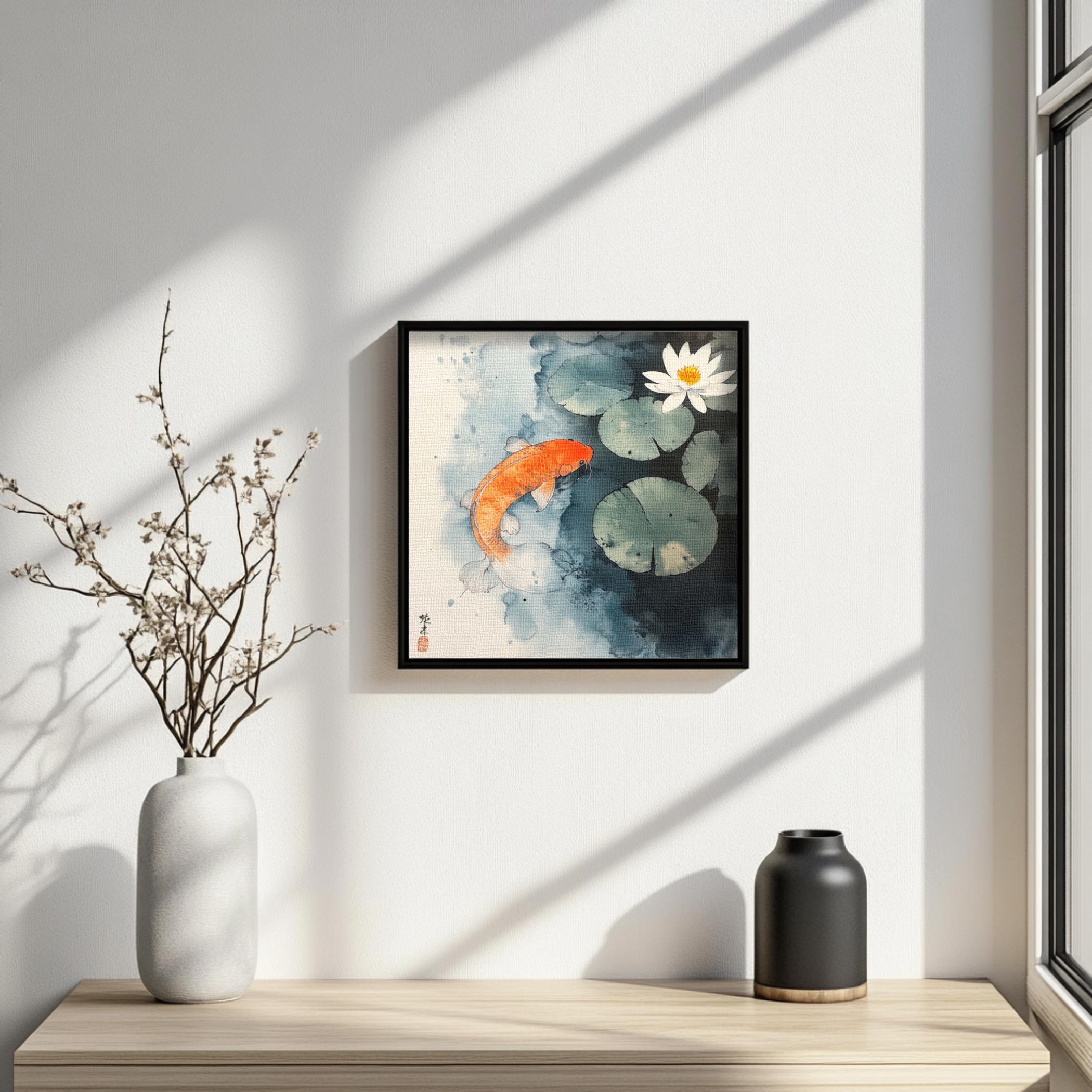Koi Wall Art Japanese Watercolor Print Zen Nature Decor Lotus Pond ...