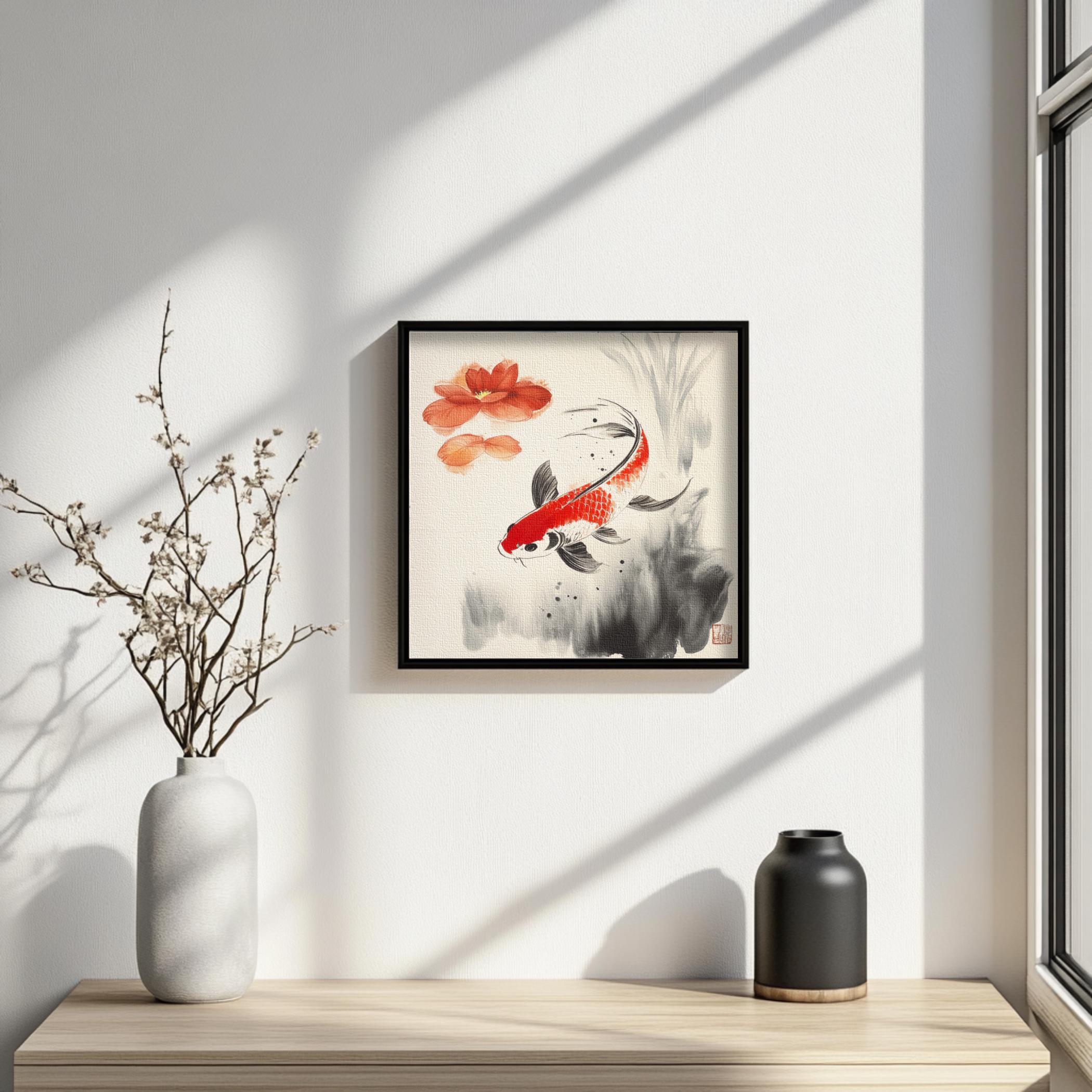Japanese Koi Fish Wall Art Digital Print Red Koi Painting Zen Decor ...