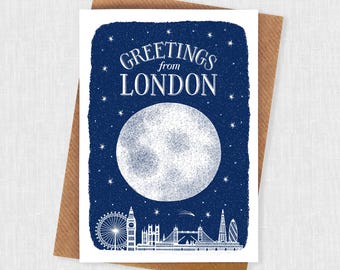 London Full Moon Skyline Greetings Card