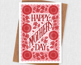 Red and Pink Mothers Day Daisy Pattern Card