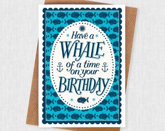 Blue Whale Pattern Birthday Card