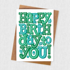 Carte d'anniversaire verte avec lettres manuscrites pour les amoureux de la nature