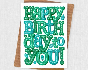 Green Nature Lovers Hand Lettered Birthday Card