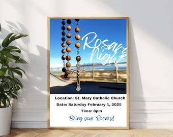 Catholic Rosary Event Flyer, Editable Canva Template (Digital Download)