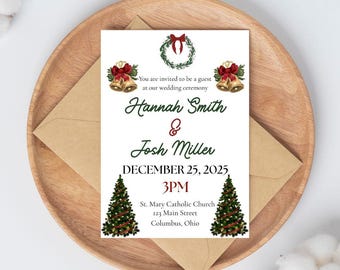 Christmas Wedding Invitation, Catholic Theme (Editable Canva Template)