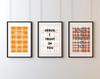Plaid Catholic Fall Wall Art Prints, Jesus I Trust In You (Digital Print Bundle)