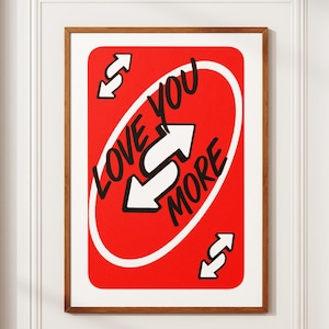 Love You More Print, Playing Card Poster, Red Retro Wall Art, Preppy Wall Art for Apartment, Home Decor, above bed wall art, love quote gift