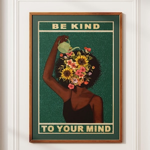 Seja gentil com sua mente, pôster vintage, impressão de perca sua mente, impressão de pôster retrô, pôster retrô de música, impressão vintage, pôster de positividade
