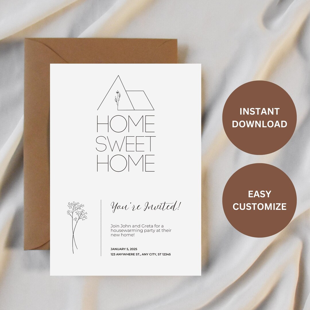 Editable House Warming Invitation, Minimalist Invite, Instant Download ...