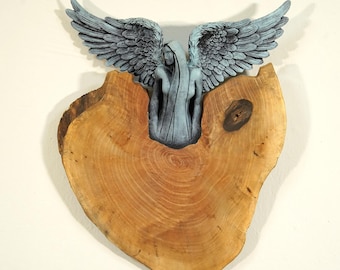 Angel statue, guardian angel figurine, angel decor, religious statue, angel sculpture, wooden Looking angel with wings,