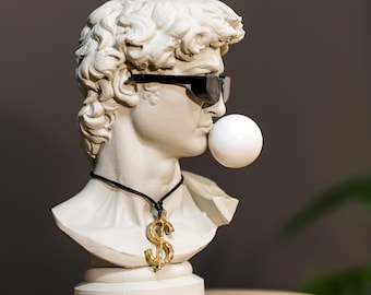 Michelangelo&#39;s David Bust Statue with custom color glasses & Gum | David with gum | Pop Art Sculpture,  Greek Bust Statue 26x17 cm