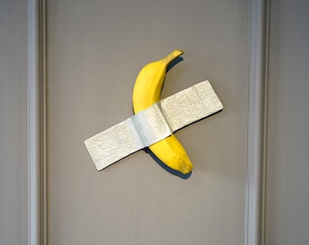 Duct Tape Banana - Hand Painted - Fine Art sculpture, banana home gift