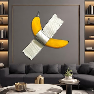 Estatua de plátano con cinta adhesiva, plátano con cinta adhesiva, pintado a mano, escultura de bellas artes, decoración de pared con figura de plátano, arte escultural divertido de plátano