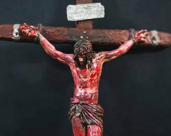 The Passion of the Christ, realistic painting jesus christ wall decor, The Solemn Crucifix, Catholic art, Wood crucifix, Religious Gifts